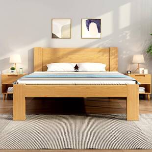厚纯实全木床工厂家直销现代简约1米5床架松高脚一加米八68746木