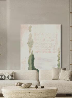 绿浪侘寂风原木抽象客厅装画简约沙背景墙落饰地画绿色无发QB2022