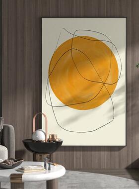 景现代轻奢客厅玄关饰画亮黄色抽象线装条圆形图案背S-921壁竖版