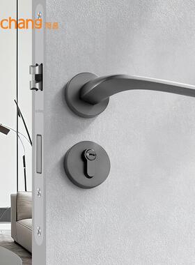 卧室门锁室门锁内家用黑灰色门锁静音磁吸锁美式房XC-245间木分执