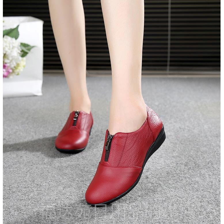 高档上海华牌真皮女鞋底平软鞋牛皮底防鞋滑楔形鞋大码深口女妈妈