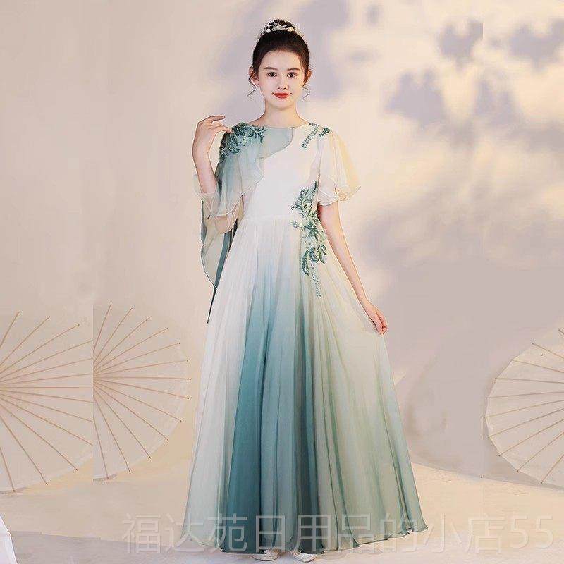 高档女童礼服超新仙中国风弹古筝出服超仙主持模特款走秀表演演服