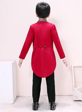 高档儿持童红色礼服男童燕尾服男孩主婚魔术礼挥钢琴演出指服韩版