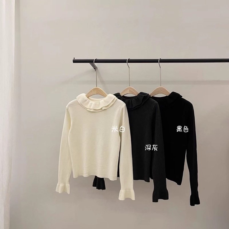 【双领毛衣】王福贵定制～法式花边娃娃翻领喇叭袖毛衣12.13