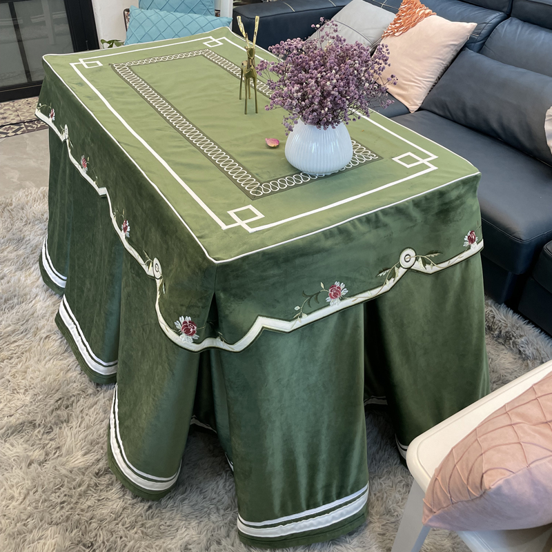 苔绿色简约加厚长方形桌罩茶几电暖桌布麻将机电炉罩烤火罩新款