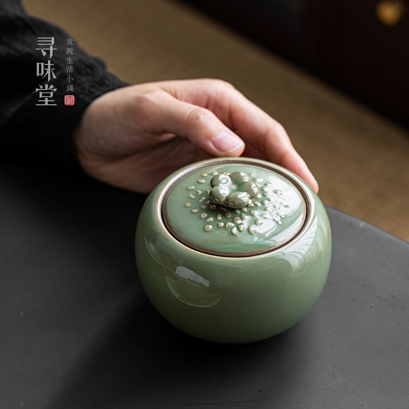 竹青釉陶瓷茶叶罐复古风小茶仓密封罐醒茶罐中式家用功夫茶具