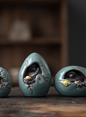 创意陶瓷哥窑生肖龙摆件个性手把件招财小龙蛋茶桌茶盘装饰品配件