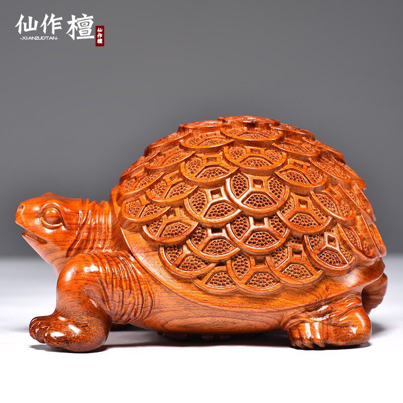 花梨木雕刻金钱龟摆件木质乌龟家居办公客厅玄关装饰桌面工艺礼品