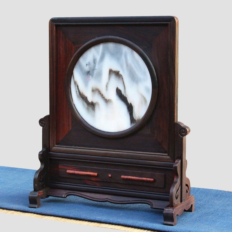 红木大红酸枝镶大理石中式台屏实木中堂家居古典屏风桌面摆件插屏