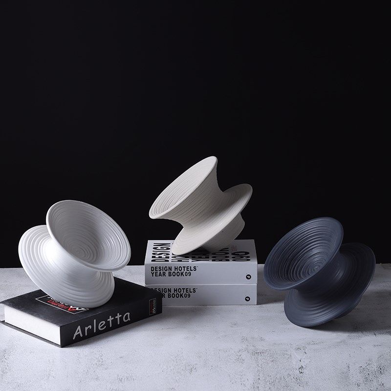 简约现代个性陀螺几何陶瓷摆件创意陶瓷几何摆件客厅样板房装饰品