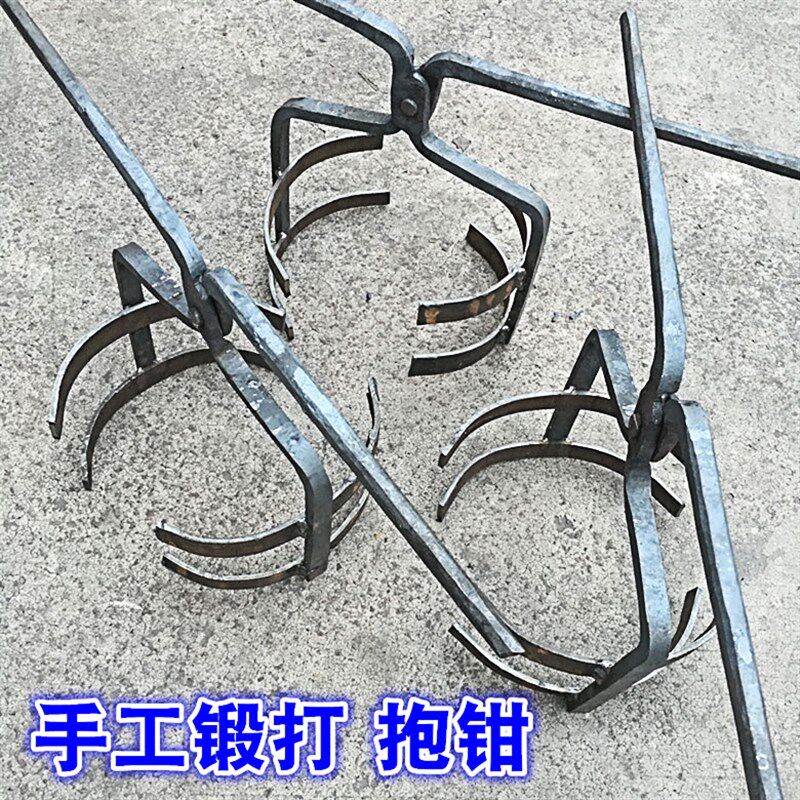 手工锻造石墨坩埚钳子熔铜圆口钳扁弯咀扁口钳打铁钳双人抬抱钳夹