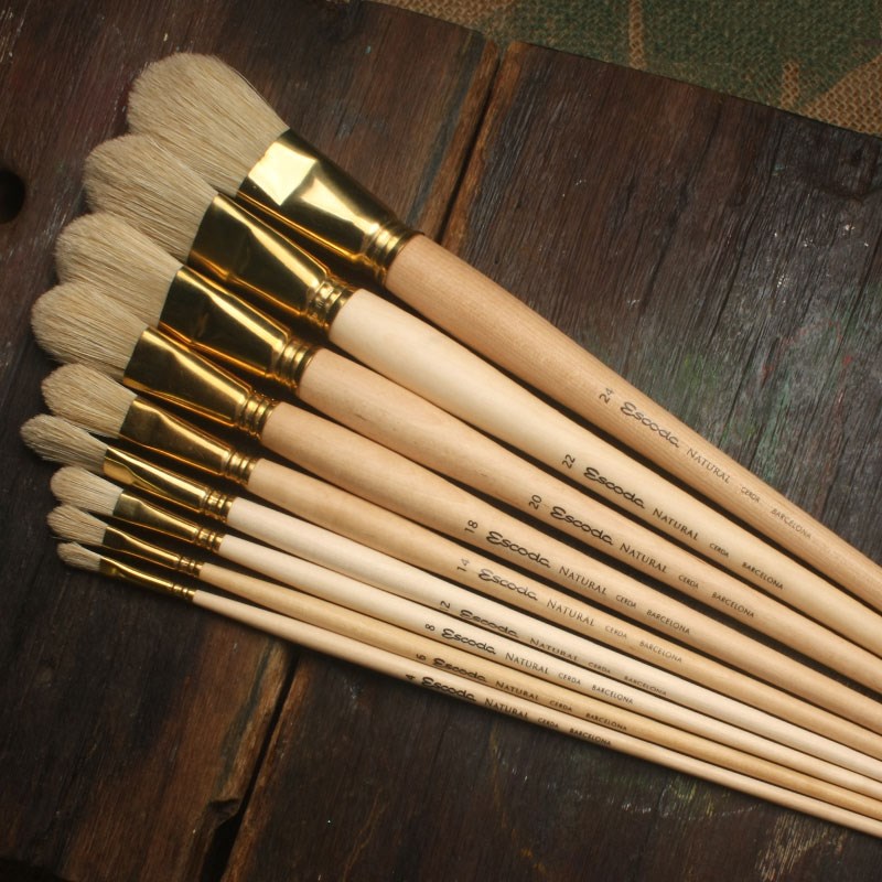 西班牙ESCODA笔皇油画笔加厚猪鬃长杆半圆头猫舌峰硬毛丙烯笔7040