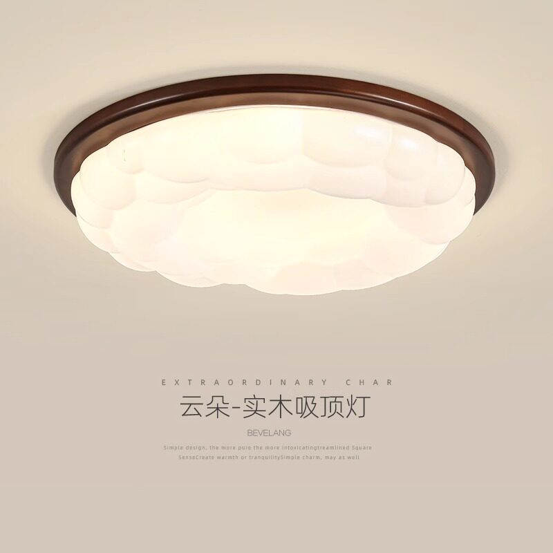 中古风卧室灯胡桃木吸顶灯新中式复古书房灯广东中山高档实木灯具