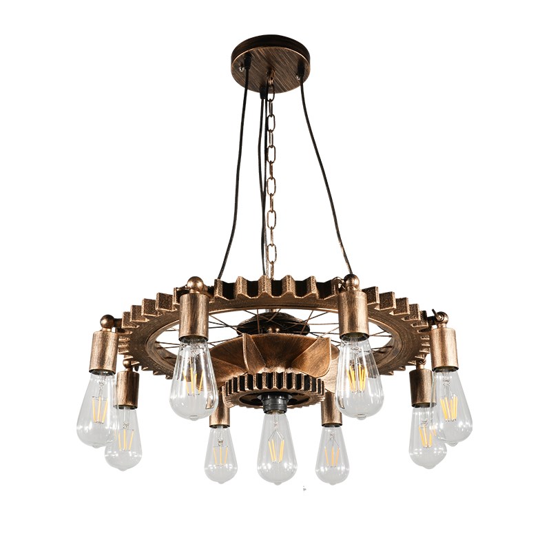 个性创意餐厅咖啡厅酒吧吊灯乡村卧室复古工业风木头齿轮铁艺吊灯