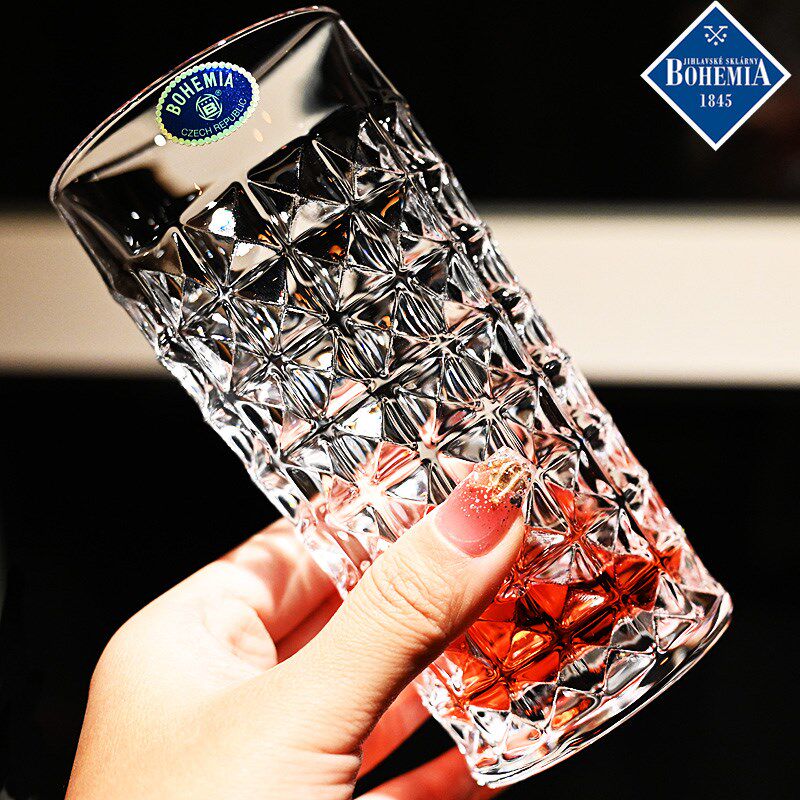 捷克进口水晶玻璃威士忌洋酒杯调鸡尾酒杯高杯果汁饮料奶牛水杯子