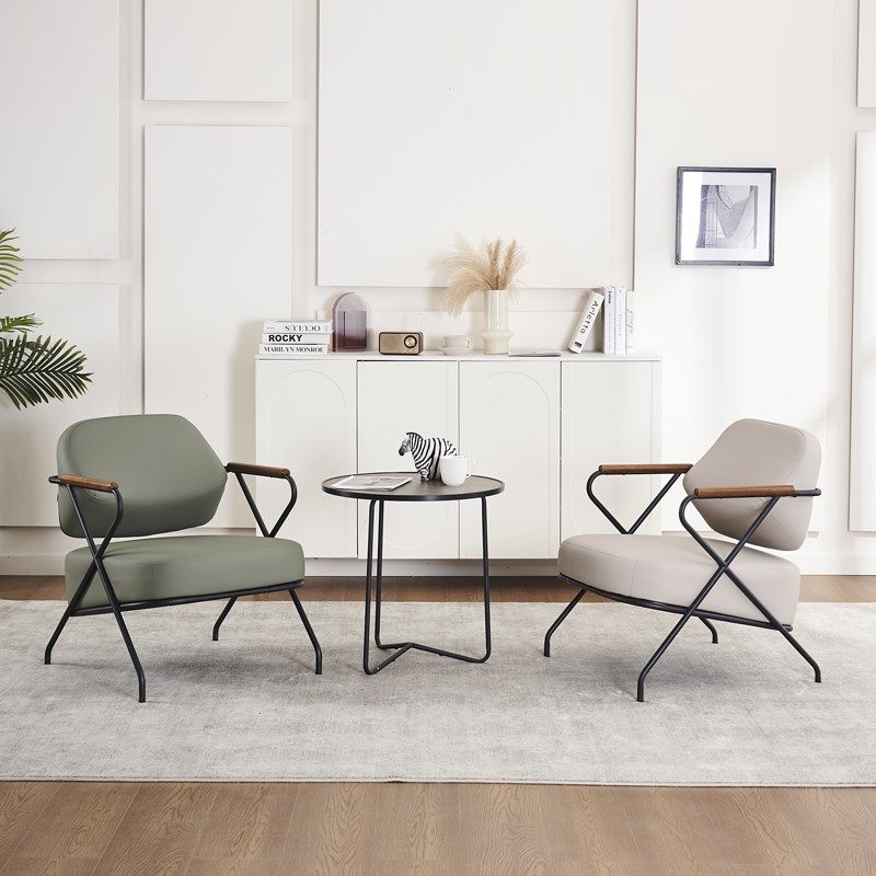 极简现代铁艺休闲单人沙发椅办公会客咖啡厅酒店接待洽谈桌椅