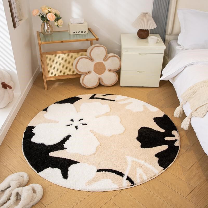 卧室地毯床边毯植绒簇绒奶油风防水防污儿童床边毯客厅主卧毯子