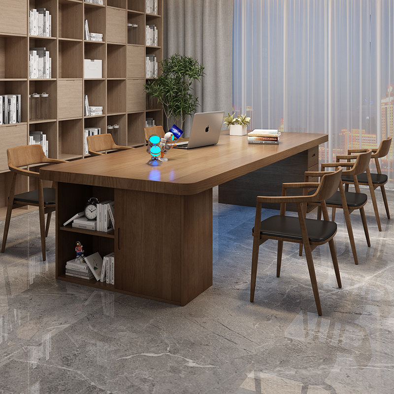 实木大长书桌书柜一体写字桌家用去客厅化学习桌办公桌抽屉工作台