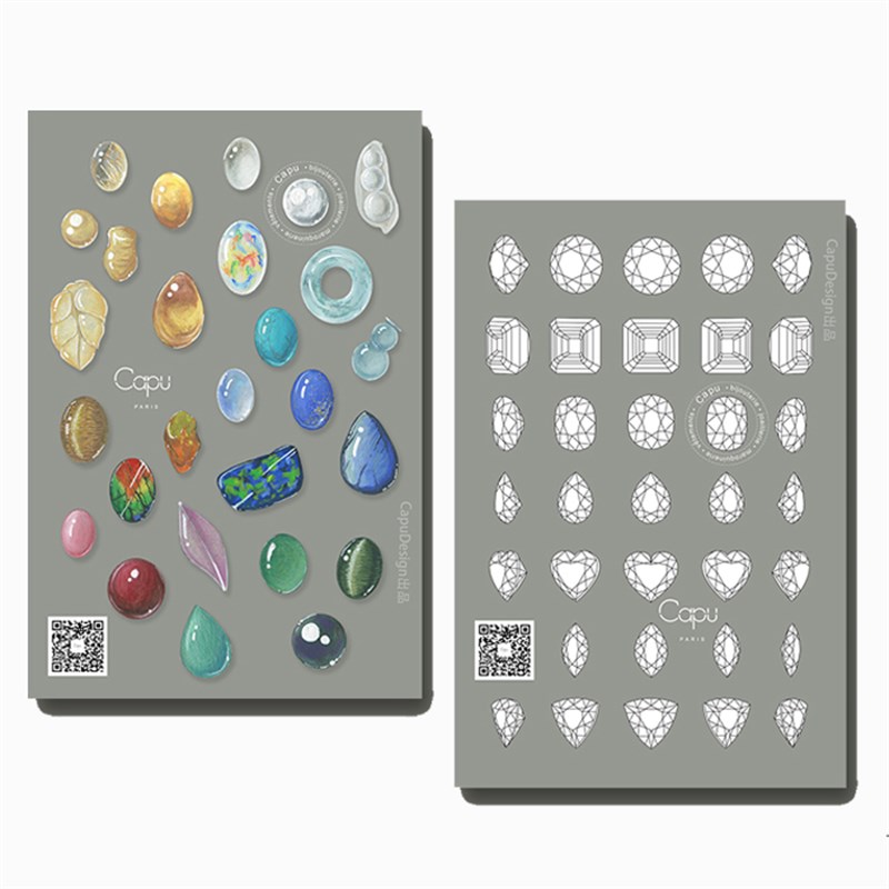 Cpu 珠宝手绘明信片填色卡 宝石素材图片临摹文创设计技法教程