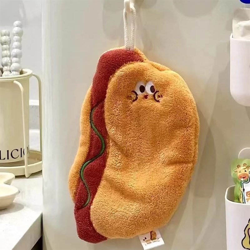 卡通汉堡擦手毛巾挂式卡通食物擦家用洗手间小方巾不掉毛柔软耐脏