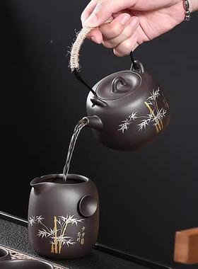 紫装砂功烫夫0001010用茶具套家高档中式防提梁壶盖碗茶杯茶盘一