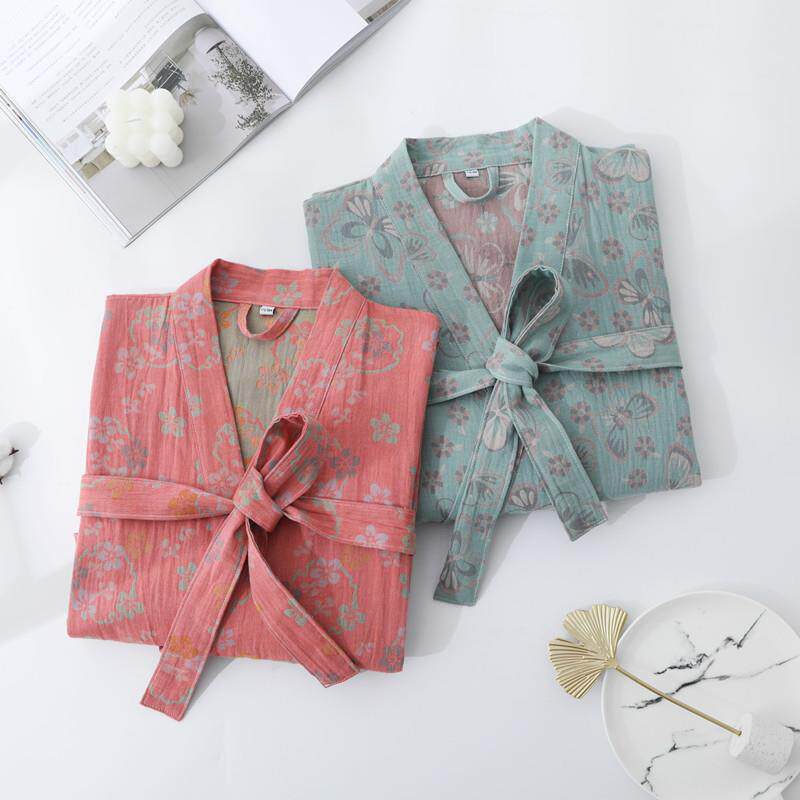 纯棉布纱睡袍女士薄款全棉复LXL提花和睡衣古浴衣日式服汗蒸服家