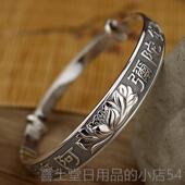 高档南阿弥佛纯银手镯999足银女荷无花陀银款 镯子送妈妈