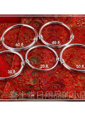 高档纯手工可定制9 粗99纯银 实心伸缩推拉细调可节银手镯 光面银