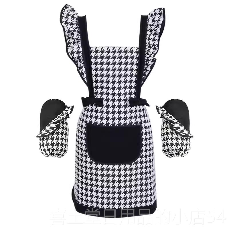 高档2201新款韩版经典套千鸟格围裙家衣用厨房防污罩袖头巾美甲工