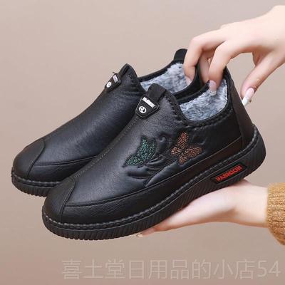 高档冬鞋加老北京布女棉鞋加厚防水绒皮面雪地靴平底防滑保暖妈妈