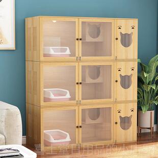 高档猫猫子宠物柜定制实木多层板猫窝别舍墅猫舍产房养展笼示柜猫