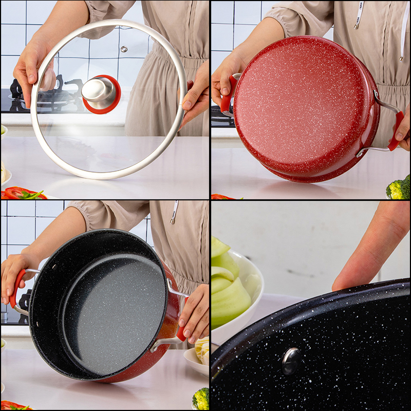 麦饭石火锅锅 家用汤锅 不沾焖锅电磁炉燃气专用不锈钢火锅锅商用