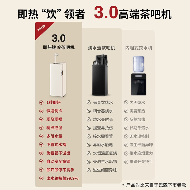 巴森家用多功能即热式制冷制热两用茶吧机下置水桶童锁泡茶饮水机