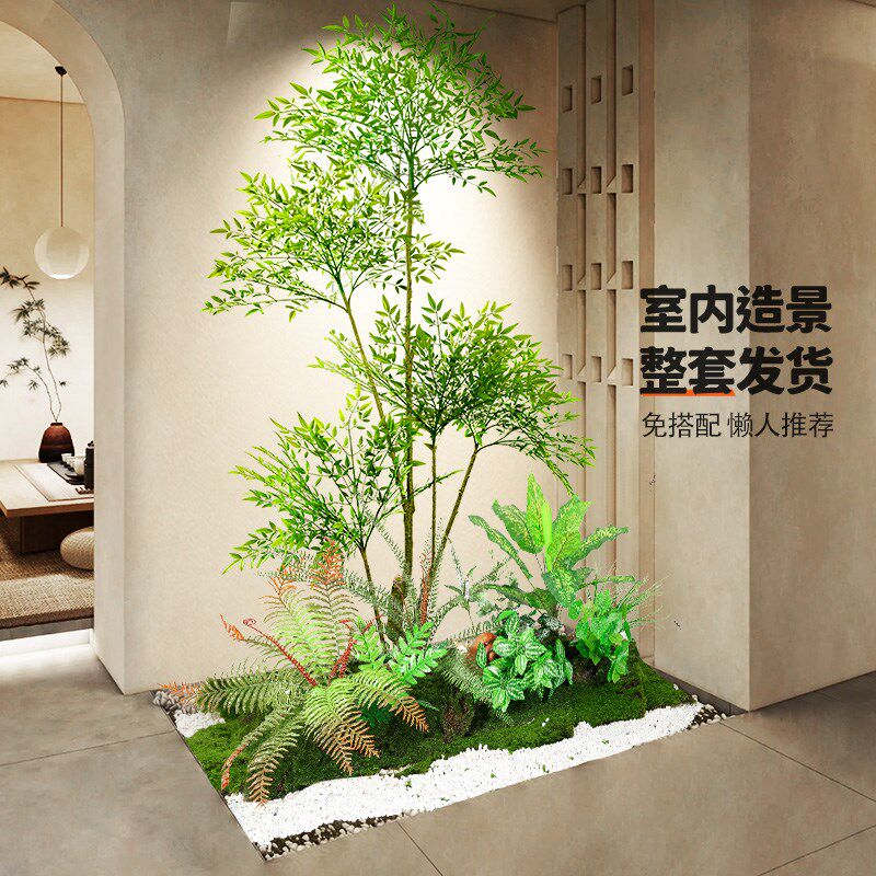 仿真绿植造景组合室内阳台一角橱窗入户玄关楼梯下氛围假绿植造景