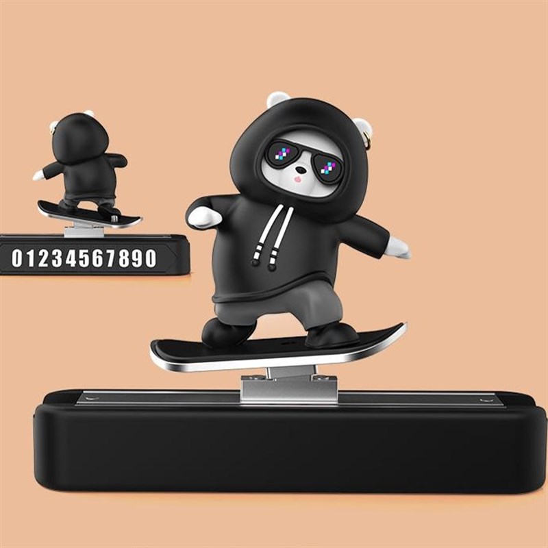 滑板熊挪车电话牌临时停车号码牌汽车创意摆件车内装饰品车内摆件