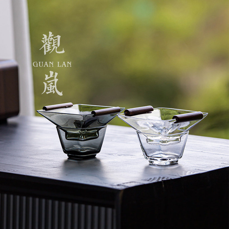 观岚透明四方玻璃茶漏茶滤中式家用泡茶过滤器茶叶滤网茶道零配件