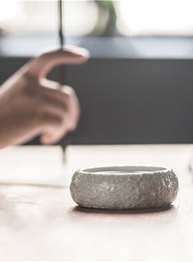 墨碟 陶瓷毛笔舔古风瓷砚墨池墨盘文房摆件祥云9.5*3cm
