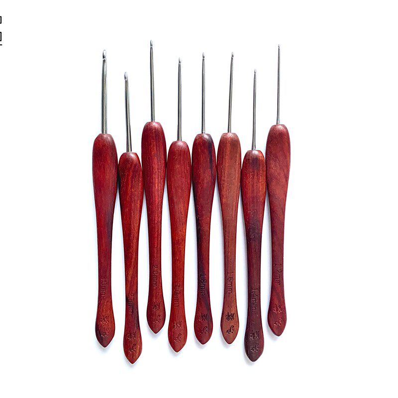 沪牌钩针 红檀款木柄勾针手工制作不锈钢针头热销编织材料包工具