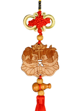 桃木鸳鸯床头挂件一对摆件卧室婚房饰品