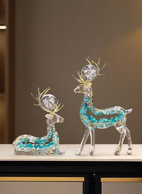 中式招财鹿摆件高档玄关客厅酒柜电视柜办公室装饰品创意家居