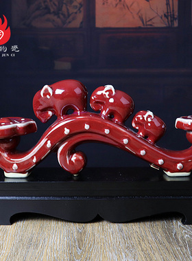 禹州神后钧瓷书房办公桌摆件家居饰品钧窑花瓶陶瓷鸡血红吉祥如意