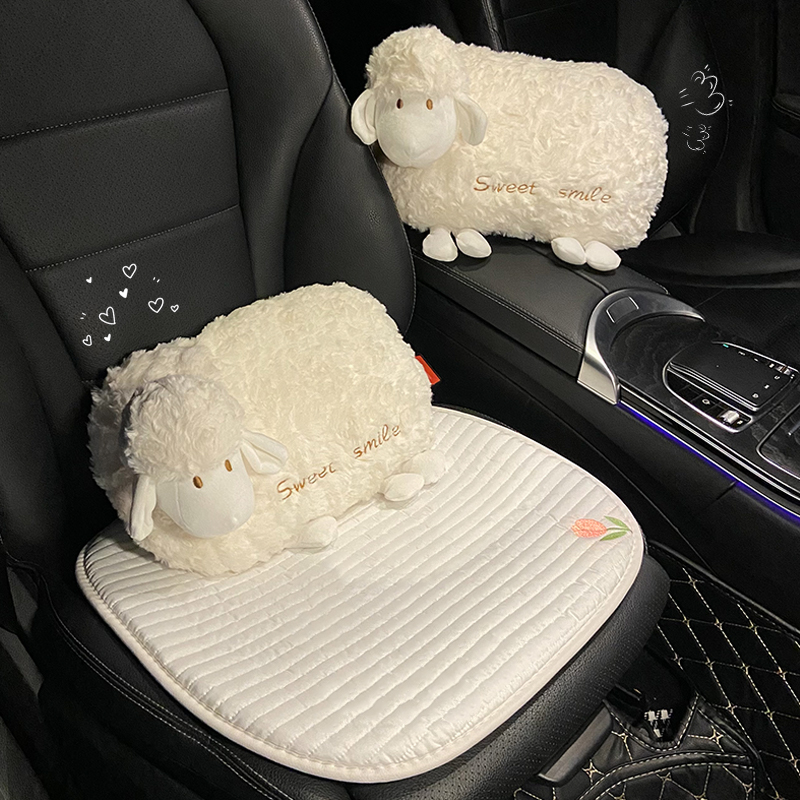 汽车腰靠护腰毛绒车用靠枕一对四季通用车载坐垫加热头枕卡通可爱