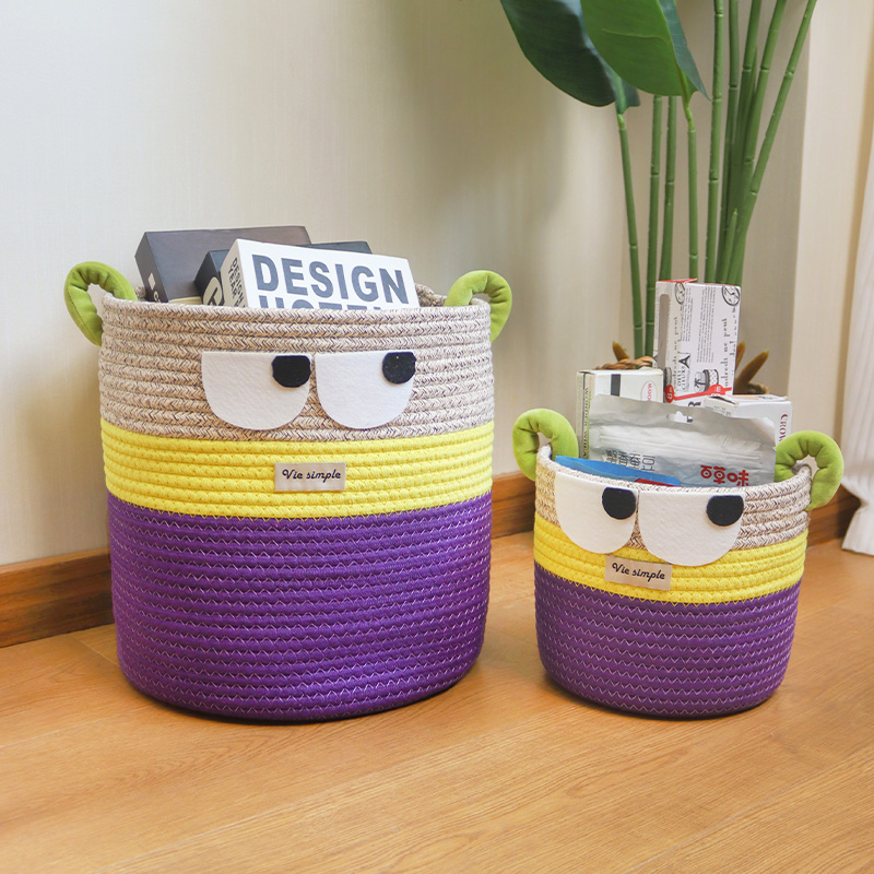 得意羊棉线收纳筐儿童玩具零食脏衣篓多巴胺桌面置物篮提手杂物桶