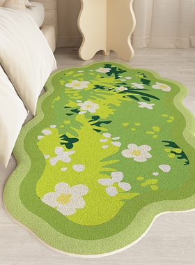 绿色苔藓地垫卧室床边毯房间冬季毛毯地垫长毛绒主卧床下加厚定制