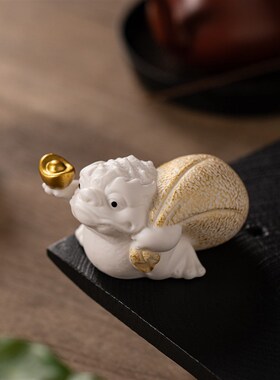 白瓷小金蟾摆件创意家居玄关酒柜办公桌面招财装饰品陶瓷蟾蜍