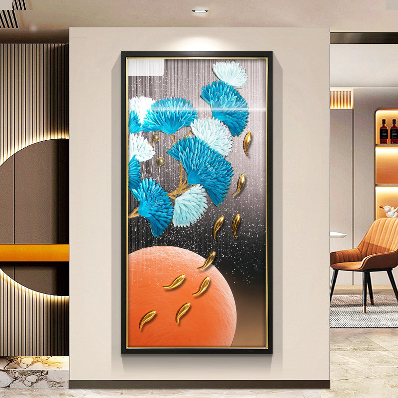 入户玄关实物装饰画手工镶嵌工艺挂画立体羽毛九鱼现代简约走廊壁
