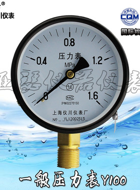 普通压力表 气压水压 Y-100 0-0.6,1,1.6,2.5,4,6,10,16,25,40Mpa