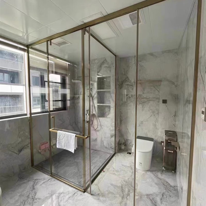 202热卖极简淋浴房T形一门两用玻璃推拉门卫生间干湿分离