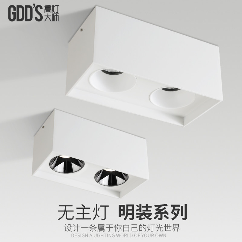 全铝双头明装防眩射灯白色免开孔吸顶式斗胆灯led客厅家用2头智能