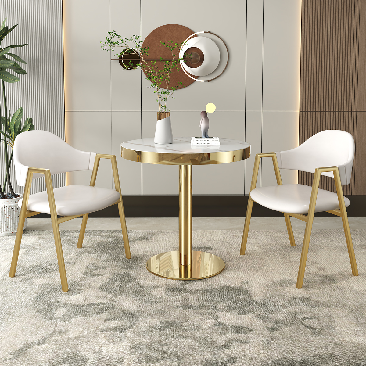 小圆桌洽谈桌椅组合休息区接待一桌两椅奶茶店不锈钢桌子餐饮商用